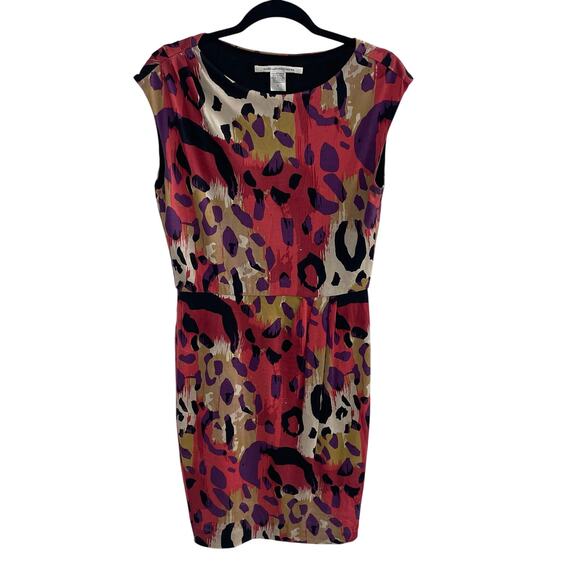 Diane von Furstenberg Pink Purple Animal Print Revelry Silk Dress Womens Size 8 - Picture 1 of 4